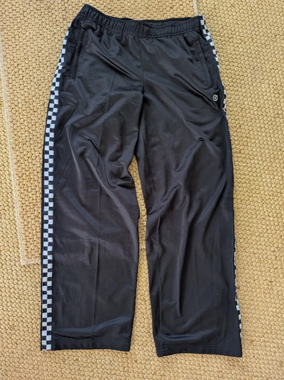 NWOT Vans Black Track Pants with Black-and-White Checker Side Stripe - Small